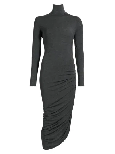 Norma Kamali Long Sleeve Turtleneck Side Drape Dress In Gray