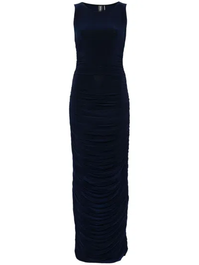 Norma Kamali Long Dress With Boat Neck And Ruched Detailing In Blue