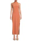 Norma Kamali Halter Turtle Side Slit Gown In Salmon