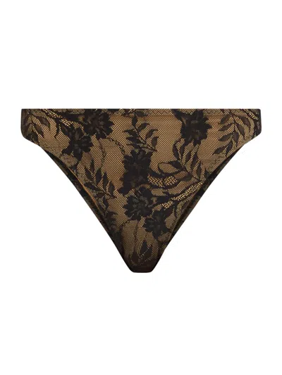 Norma Kamali Women's Luca Floral Lace Bikini Bottom In Brown