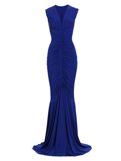 Norma Kamali Ruched Fishtail Gown In Electric Blue