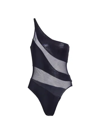 Norma Kamali Women's Snake Mesh Mio One-piece Swimsuit In Blue