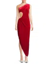 Norma Kamali One-shoulder Cutout Velvet Maxi Dress In Tango