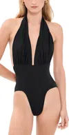 Norma Kamali Halter Low-back Solid One-piece Swimsuit In Black