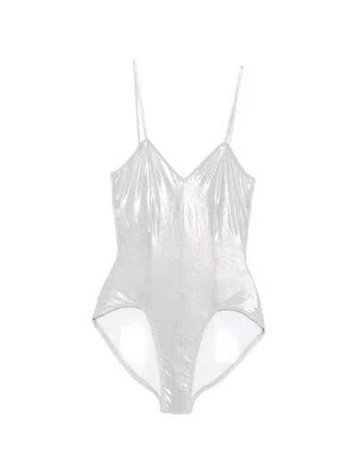 Norma Kamali Wonderwoman Mio Metallic Swimsuit In Neutral