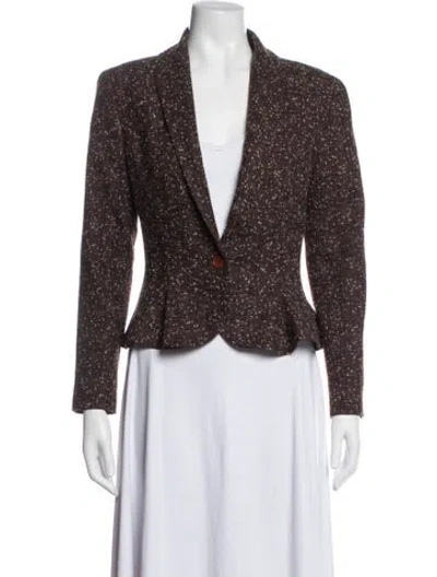Pre-owned Norma Kamali Wool Tweed Pattern Blazer In Brown