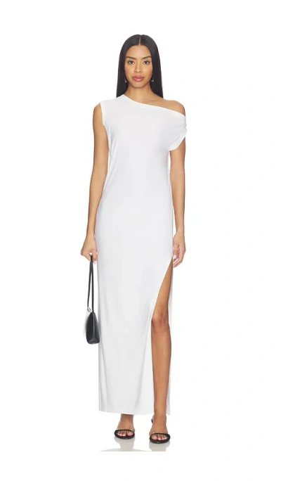 Norma Kamali X Lifestyle Drop Shoulder Long Dress With Side Slit In Snow White