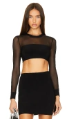 Norma Kamali X Revolve Crewneck Banded Midriff Top In Black,black Mesh