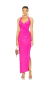 Norma Kamali X Revolve Halter Sweetheart Side Drape Gown In 淡紫粉色