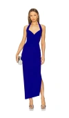 Norma Kamali X Revolve Halter Sweetheart Side Drape Gown In 荧光蓝