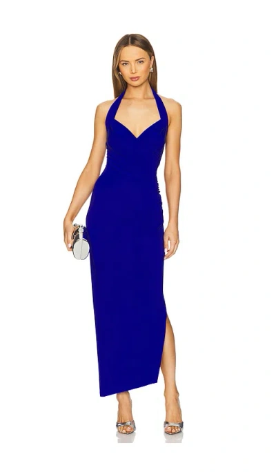 Norma Kamali X Revolve Halter Sweetheart Side Drape Gown In 荧光蓝