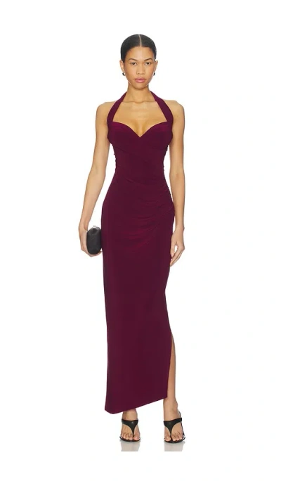 Norma Kamali X Revolve Halter Sweetheart Side Drape Gown In Purple