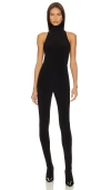 Norma Kamali X Revolve Halter Turtle Catsuit With Footsie In Black