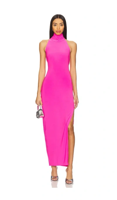 Norma Kamali X Revolve Halter Turtleneck Side Slit Gown In 淡紫粉色