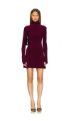 Norma Kamali X Revolve Long Sleeve Turtleneck Fishtail Mini Dress In Plum