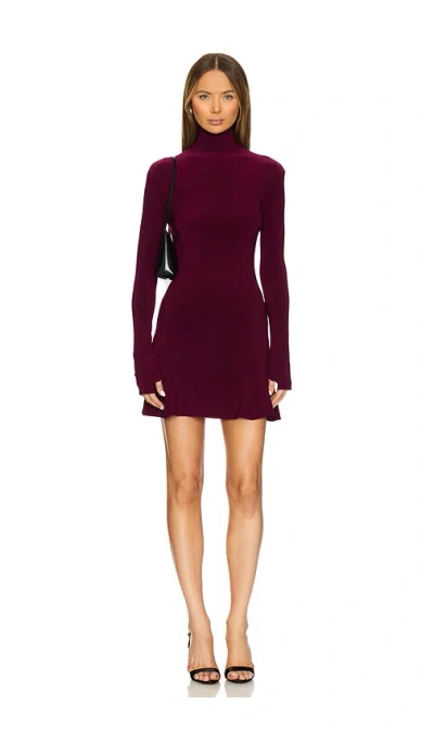 Norma Kamali X Revolve Long Sleeve Turtleneck Fishtail Mini Dress In Plum
