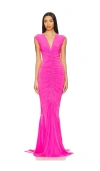 Norma Kamali X Revolve Sleeveless Deep V Neck Shirred Front Fishtail Gown In 淡紫粉色