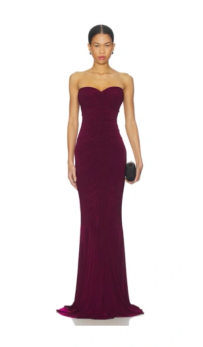 Norma Kamali X Revolve Strapless Shirred Front Fishtail Gown In Purple