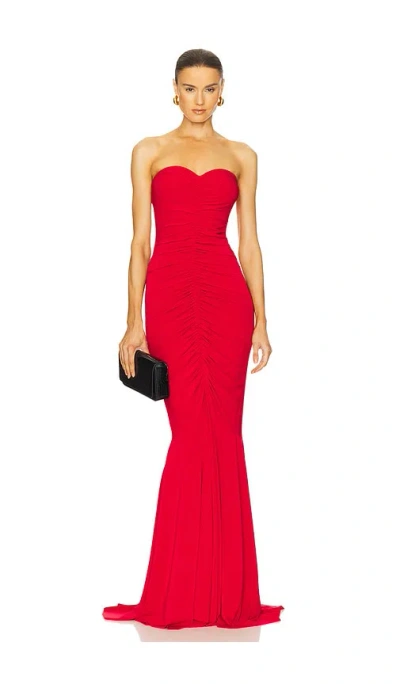 Norma Kamali X Revolve Strapless Shirred Front Fishtail Gown In Tiger Red