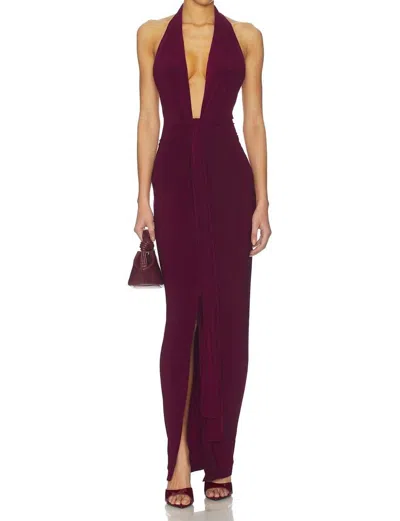 Norma Kamali X Revolve Tie Front Halter Gown In Purple
