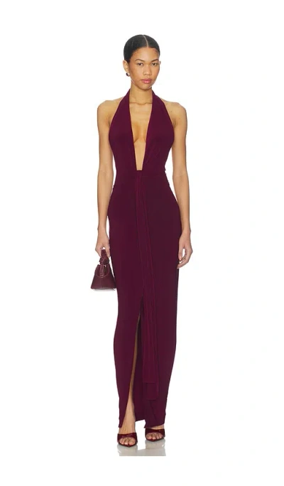 Norma Kamali X Revolve Tie Front Halter Gown In Purple