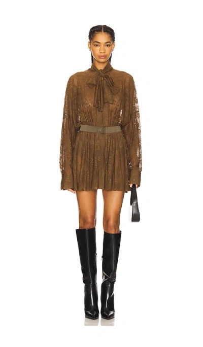 Norma Kamali X Revolve X Revolve Super Oversized Boyfriend Shirt Flared Mini Dress In Brown