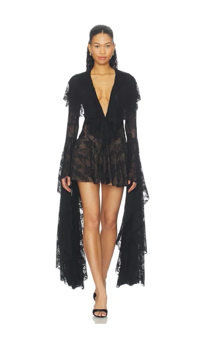 Norma Kamali Xl Sleeve Deep V Ruffle Mini Dress In Black