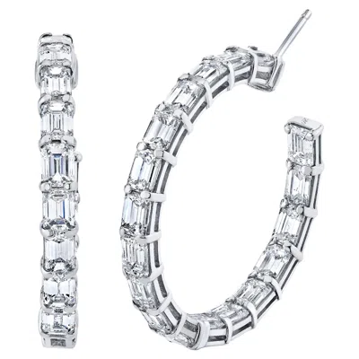 Pre-owned Norman Silverman Emerald Cut Diamond Hoop Earrings In Green