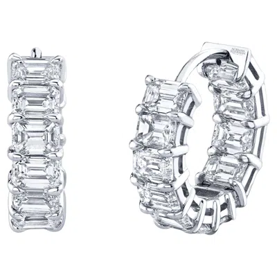 Pre-owned Norman Silverman Emerald Cut Diamond Huggie Hoops In Green