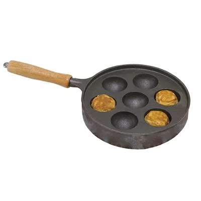 Norpro Deluxe Cast Iron Aebleskiver Stuffed Pancake Pan With Wood Handle In Black