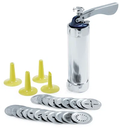 Norpro Deluxe Cookie Press And Icing Set, 20 Discs & 4 Tips In Silver