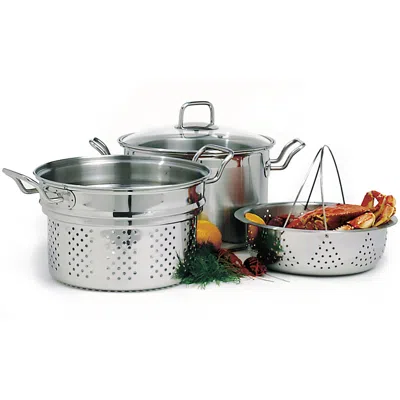 Norpro Krona 8 Quart Steamer And Cooker Set With Steamer And Pasta Strainer, Stainless Steel In Silver