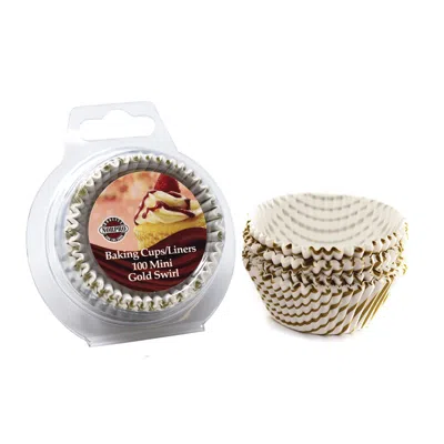 Norpro Muffin Cups With Gold Swirl - 75-pack Decorative Paper Liners In Neutral