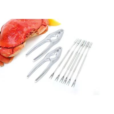 Norpro Seafood Set With 2 Lobster/crab Crackers And 6 Stainless Steel Seafood Forks, Silver