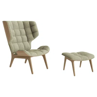 Pre-owned Norr11 Contemporary Set 'mammoth', Chair + Ottoman, Natural Oak, Barnum Bouclé 7 In Brown