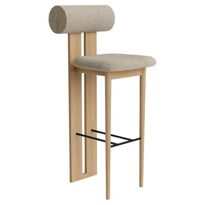 Pre-owned Norr11 'hippo' Bar Chair 75 By , Natural Oak, Barnum Bouclé Col.3 In Brown