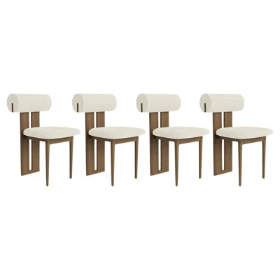 Pre-owned Norr11 Set Of 4 Chairs 'hippo' By , Light Smoked Oak, Barnum Bouclé Col.24 In Brown