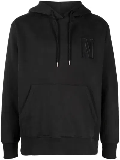 Norse Projects Arne Logo-embroidered Organic Cotton Hoodie In Black Fabric
