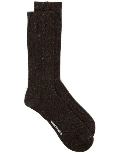 Norse Projects Speckled-knit Branded-footbed Socks In Brown