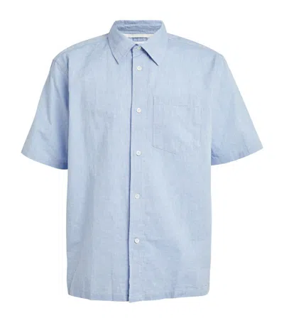 Norse Projects Cotton-linen Short-sleeve Shirt In Blue