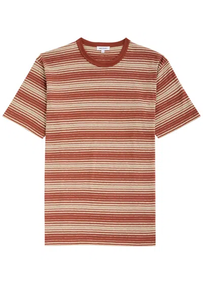 Norse Projects Johannes Striped Cotton-blend T-shirt In Orange