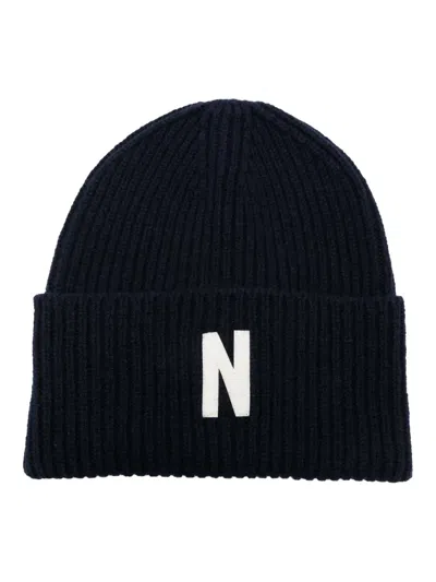 Norse Projects Logo-embroidered Wool Beanie In Blue