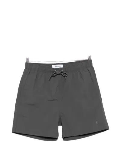 Norse Projects Logo-embroidered Drawstring Swim Shorts In Gray