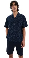 Norse Projects Mads Batik Short Sleeve Shirt Navy In Dark Navy