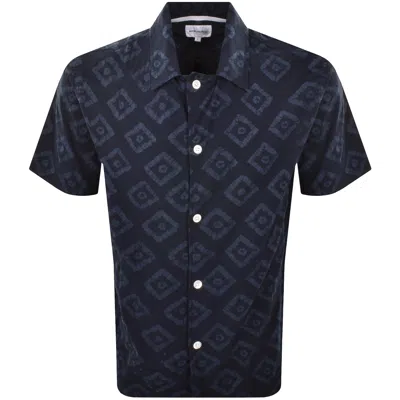Norse Projects Mads Batik Short Sleeve Shirt Navy In Dark Navy