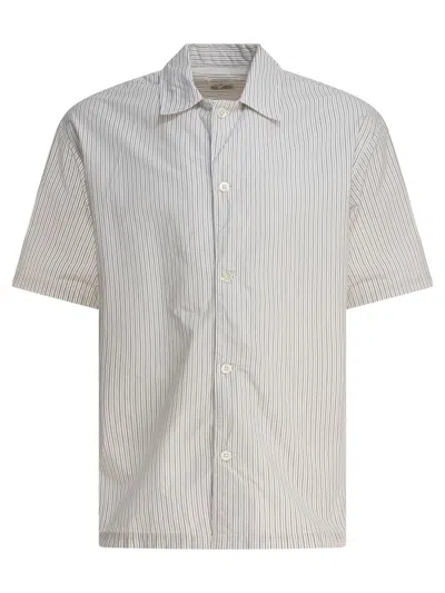 Norse Projects "mads Poplin Stripe Ss" Shirt In Gray
