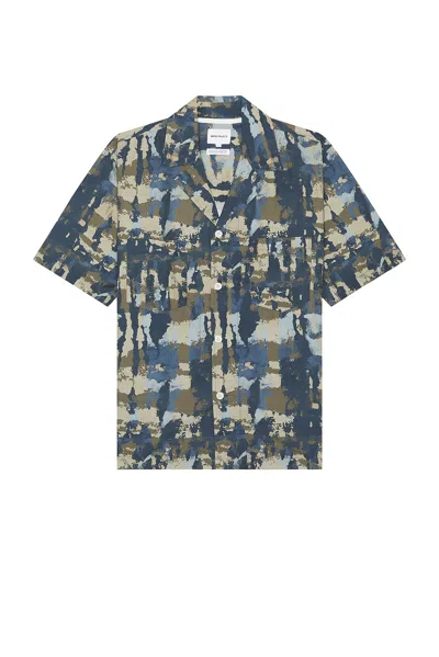 Norse Projects Mads Relaxed Print Shirt Navy In Steel Blue