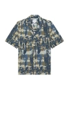Norse Projects Mads Relaxed Print Shirt Navy In Steel Blue