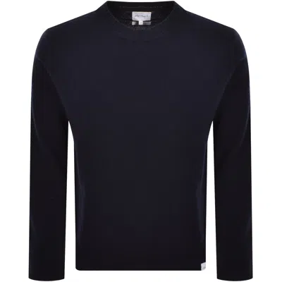 Norse Projects Marino Lambswool Jumper Navy In Blue