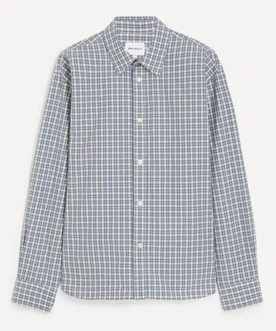 Norse Projects Mens Falster Fine Check Oversize Shirt In Blue
